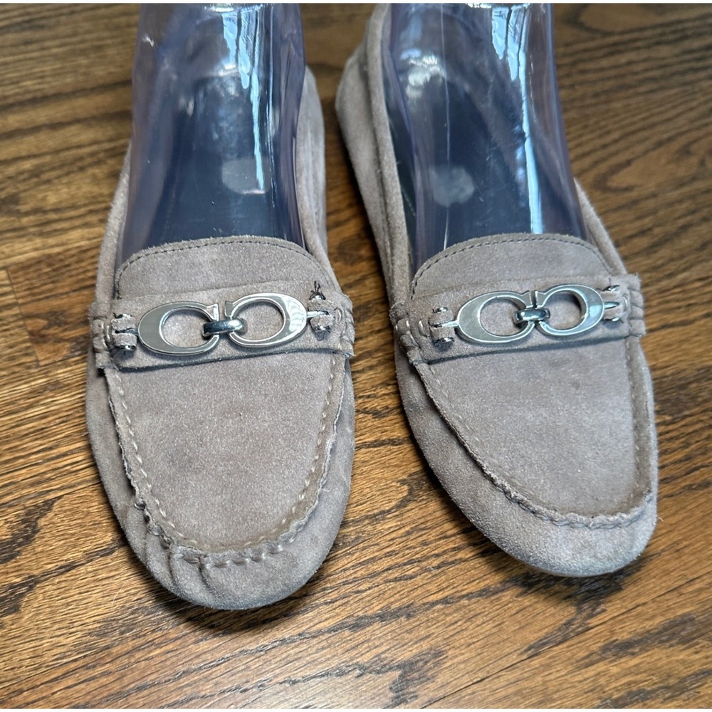Coach Fortunata Loafers Women 8 Taupe Suede Slip On Flat Preppy Logo Shoes